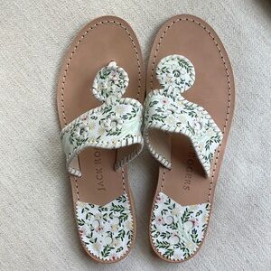 Jack Rogers Women's Floral Sandals - Cream and Green